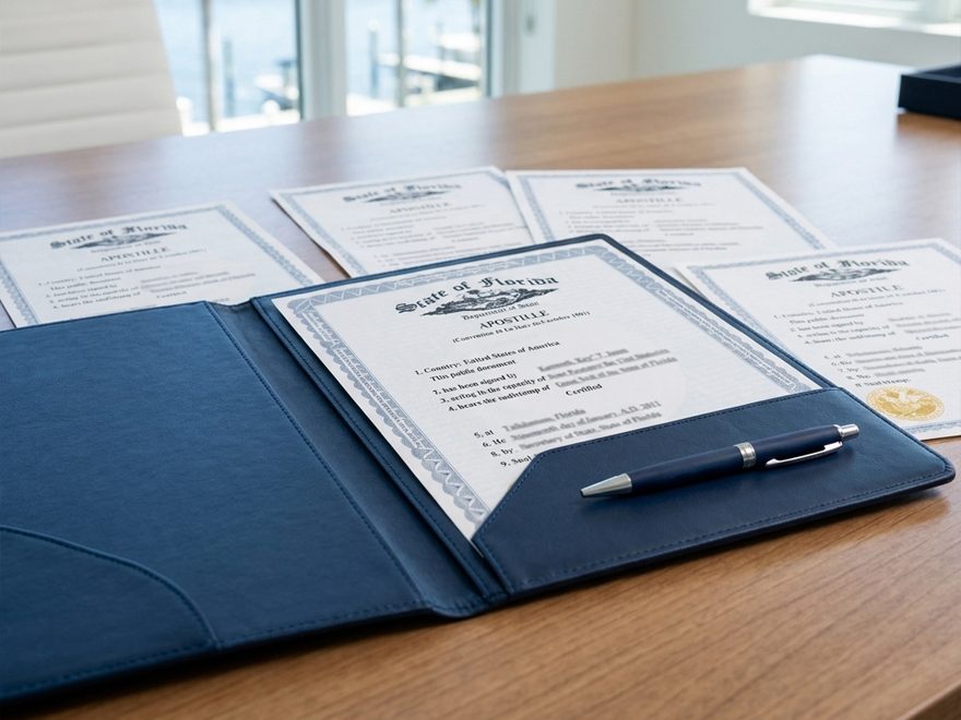 Apostille service desk preparing documents for filing in Hillsborough County
